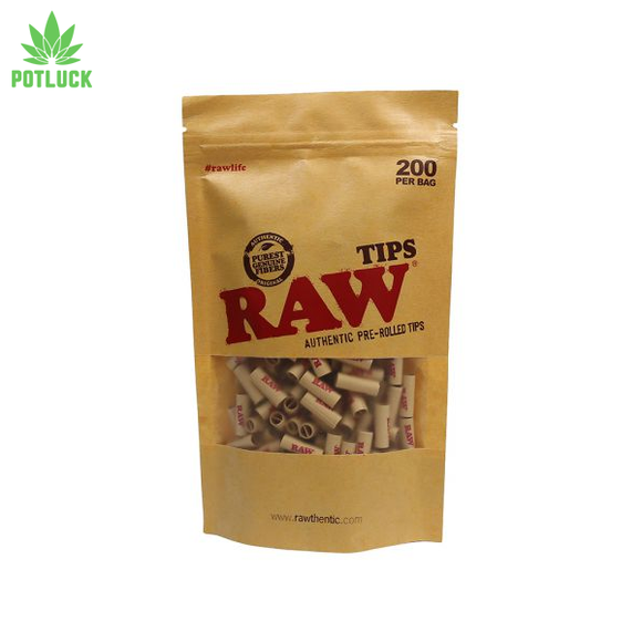 Raw pre rolled tips for faster rolling, this is a sealable bag filled with 200 pre rolled premium raw tips