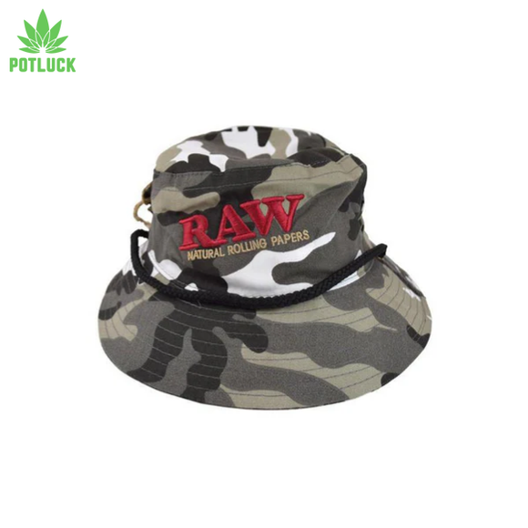 Raw natural rolling papers camo Bucket hat with red raw writing
