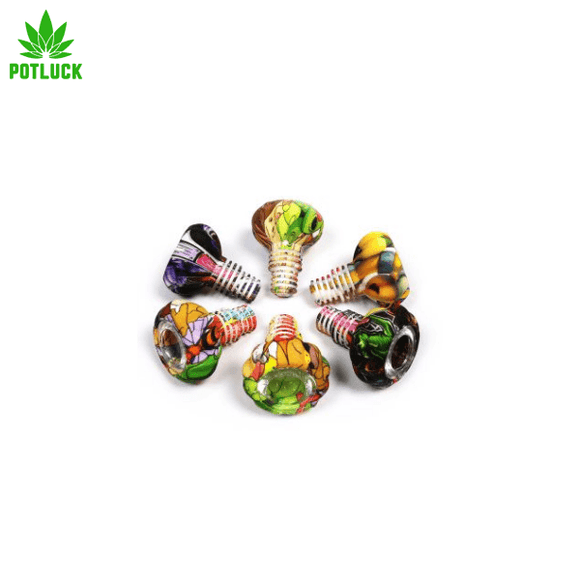 - Removable Insert Quartz Glass Bowl Within A Silicone Gromit - Large Bowl Size Making For A Ergonomic Grip - Available in Mixed Designs - Fitting: 14mm Male & 18mm Male