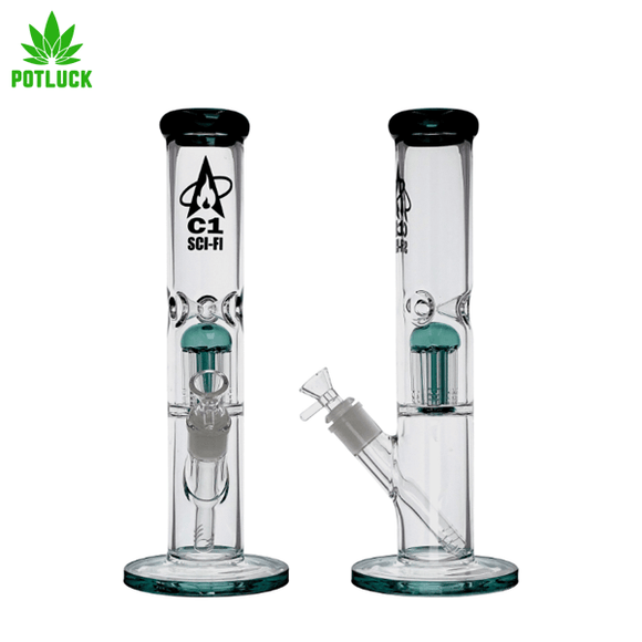 - Vertical Bong With Ice Catcher & Jellyfish Smoke Diffuser - Thick Stable Base - Height: 37.5cm Tall, Lake Green colour