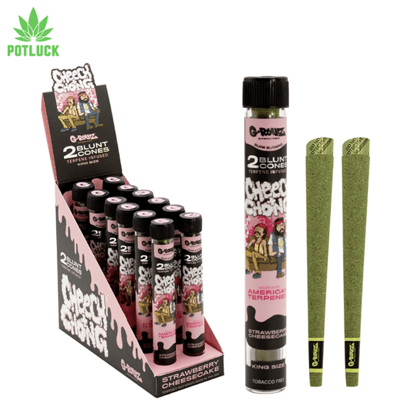 Introducing the exclusive blunt cone collection designed by G-Rollz in collaboration with the iconic Cheech and Chong Strawberry Cheesecake