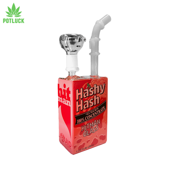 cartoon juice box bong with glass straw red hashy hash