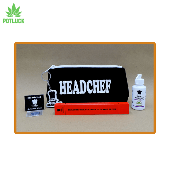 Headchef pencil case bag with keyring, cleaning brush, coin, cleaner solution and isopropyl wipes