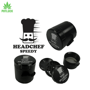 Headchef speedy grinder with bung for speed, which makes it much easier to pour out all of the herbs Black