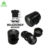 Headchef speedy grinder with bung for speed, which makes it much easier to pour out all of the herbs Black