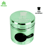 Headchef speedy grinder with bung for speed , which makes it much easier to pour out all of the herbsGreen