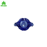 Cobra Kai Inspired Glass 14mm frosted socket bowl, it features 2 opposite facing snake heads i na royal blue colour