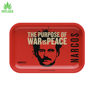 Narcos Netflix red tray with pablo face "The purpose of war is peace"