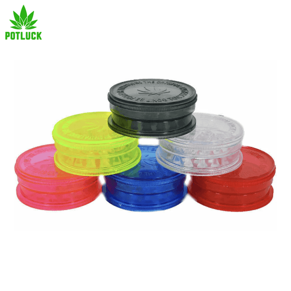 Various colours, original plastic 2 part grinder with shark shaped teeth