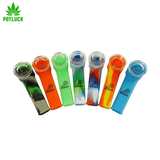 Constructed of medical grade silicone with glass inlay bowl, these products come as a contrast of colours ie orange and yellow or Green, white and blue 