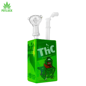 cartoon juice box thc green frog with glass straw