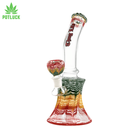 Thug life rasta coloured beaker with wider base and bent neck for easier use
